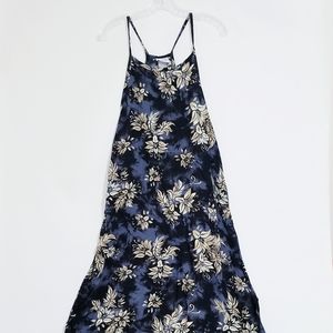 Bayside Women M Thin Straps Blue Floral Maxi Dress